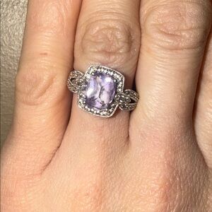 Vintage style, Amethyst & Genuine Diamond Filigree ring sz7 (Has Video)